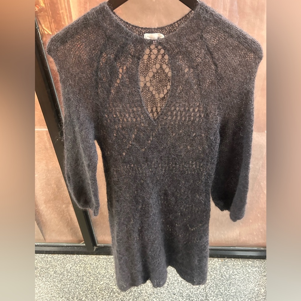 philosophy di alberta ferretti gray mohair keyhole midi dress sheer knit